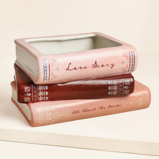 Stack of Books Ceramic Planter – Love Story Edition - book vase
