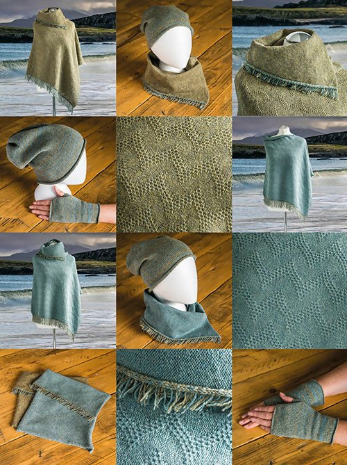 Textured Waves Women's Merino Wool Poncho. Green Melange Poncho. - Forever After Boutique