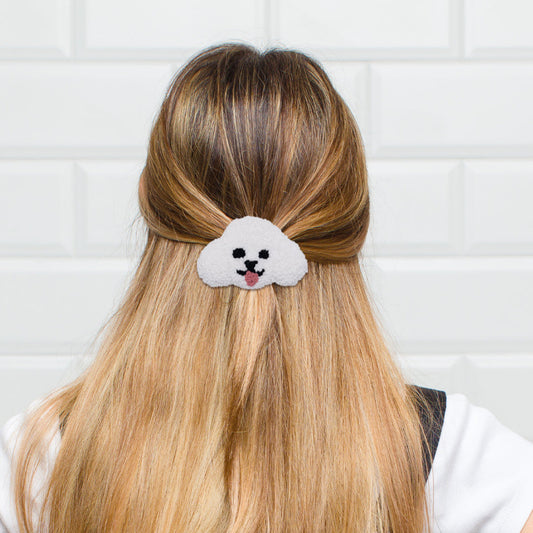 Handmade Dog Shape Punch Needle Hair Clip White