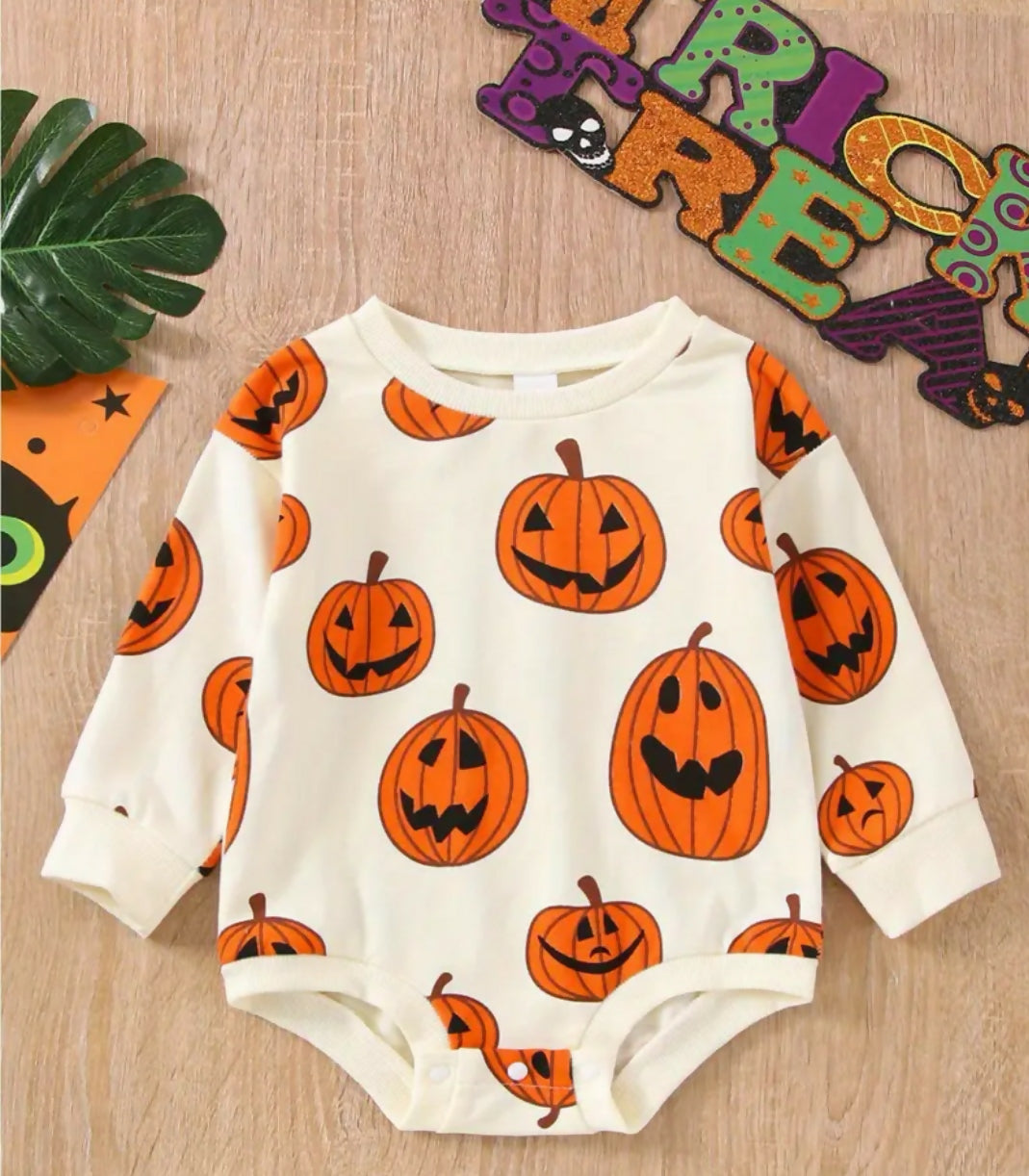 Halloween Autumn pumpkins soft baby unisex sweater romper