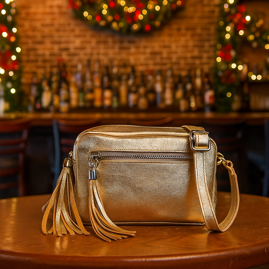 Gold Metallic Leather Crossbody Bag