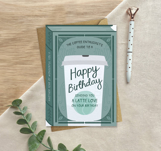 A Latte Love Birthday Card – Coffee Lover Book Style Greeting Card | Eco-Friendly