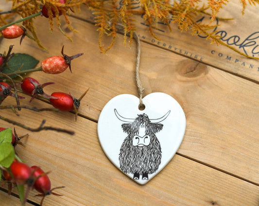 Highland Cow Ceramic Heart Keepsake