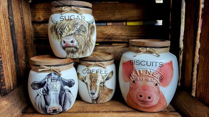 Tea, coffee and sugar canisters | kilner jars | Tea | Coffee | Sugar | Storage Jars | kitchen set / Farm Animals