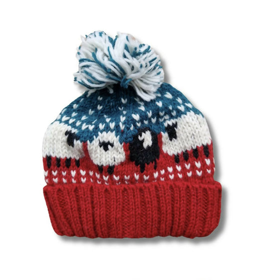 Unisex chunky knitted sheep bobble hat - scarlet