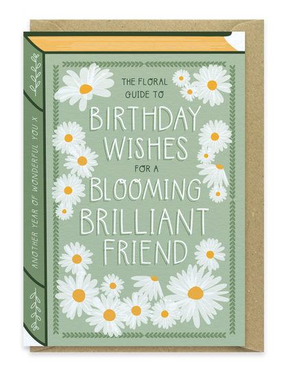 Blooming Brilliant Friend Book Birthday Card – Floral Greeting Card for Friends