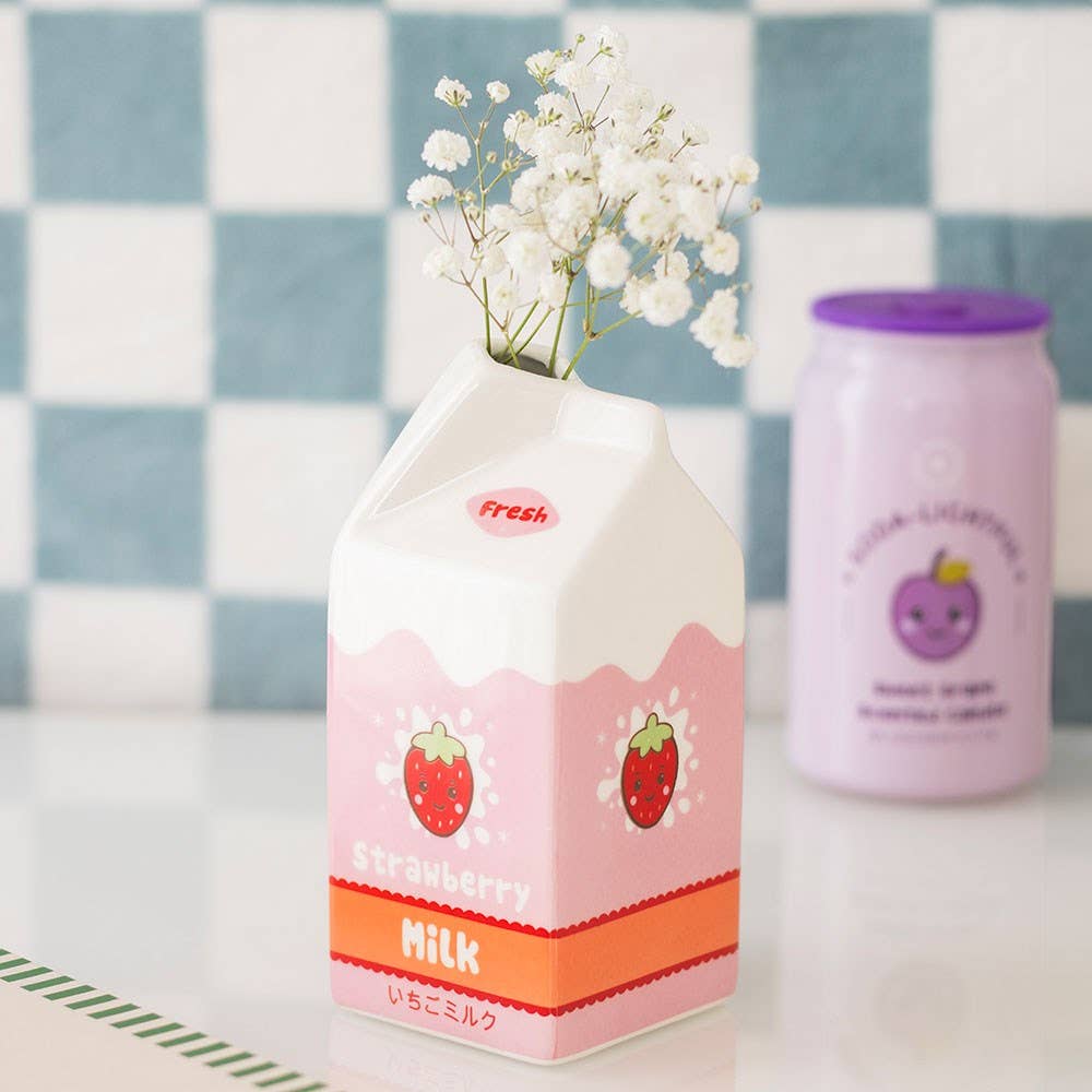 Flower Vase: Strawberry Milk sweet kawaii drink carton