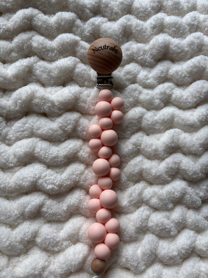 Neutral Silicone & Wooden Dummy Clip – Stylish Holder for Babies