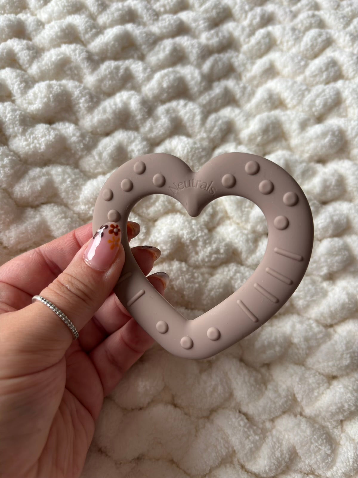 Heart Baby Teether – BPA Free Silicone, Neutral Colours Beige