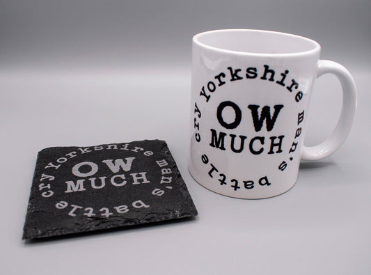 'OW MUCH' Mug and Slate Coaster Set