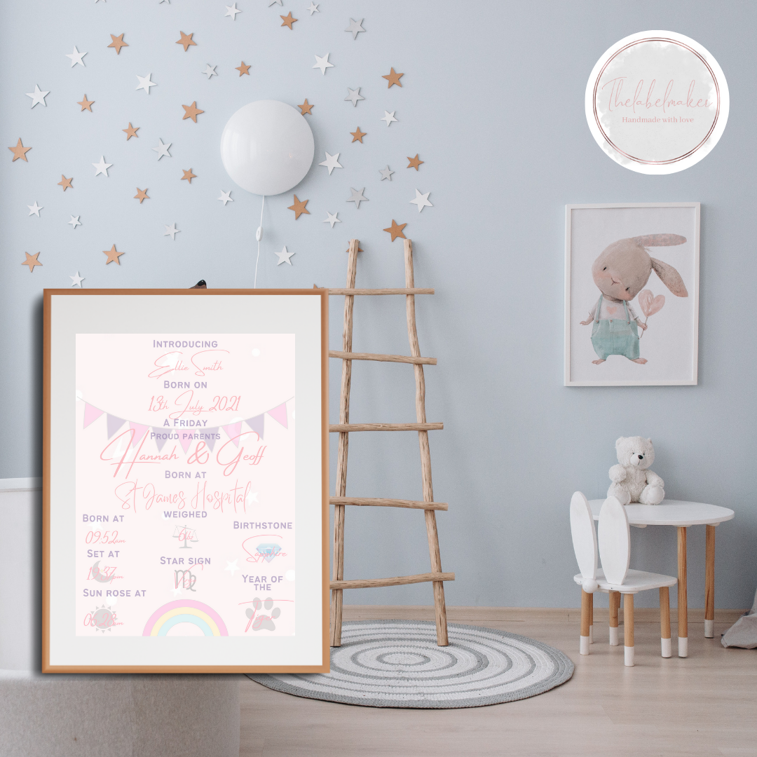 Rainbow The Day I Was Born Birth Print
