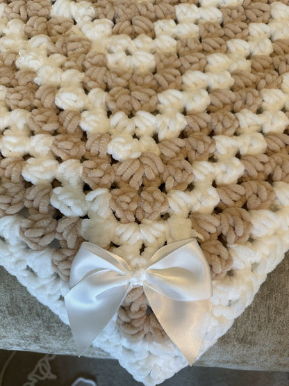 Handmade oatmeal & white baby pram blanket