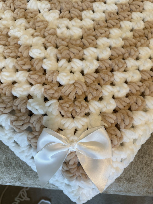 Handmade oatmeal & white baby pram blanket