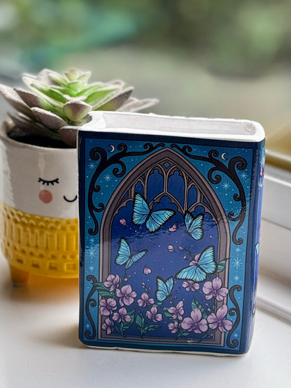 Book Vase: Butterfly & Moon Ceramic Book Planter