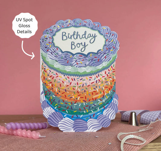 Birthday Boy Cake Shaped Greeting Card – Sprinkle Birthday Card for Him