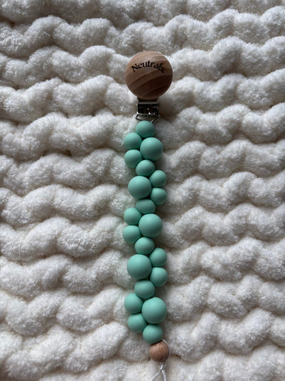 Neutral Silicone & Wooden Dummy Clip – Stylish Holder for Babies