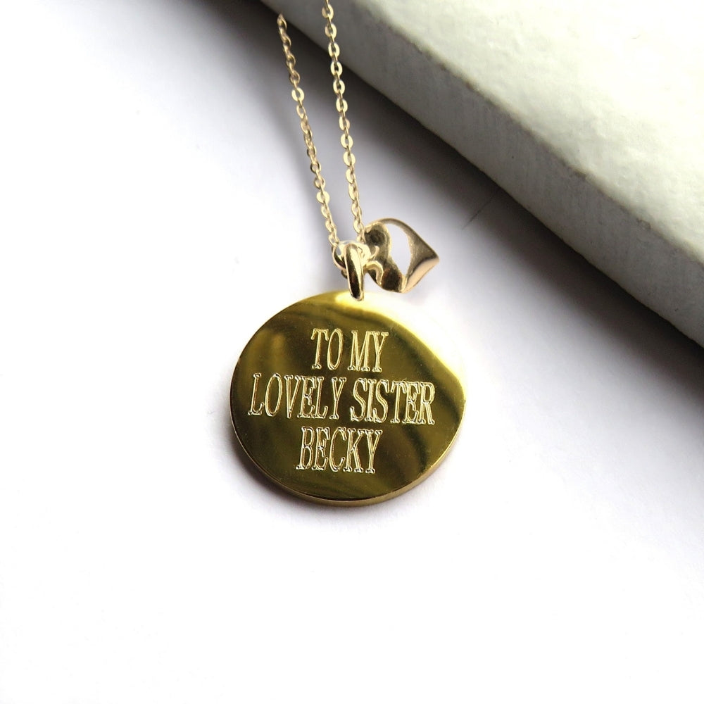 Personalised Gold Disc & Mini Heart Necklace