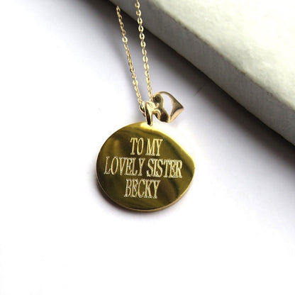 Personalised Gold Disc & Mini Heart Necklace