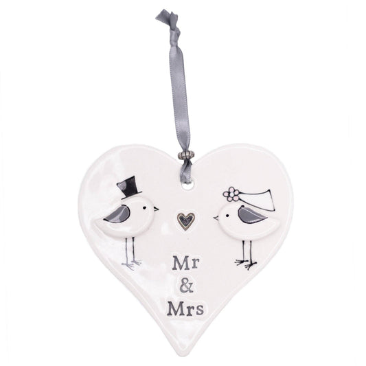 Wedding Love Birds - Mr & Mrs hanging heart keepsake