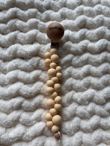 Neutral Silicone & Wooden Dummy Clip – Stylish Holder for Babies