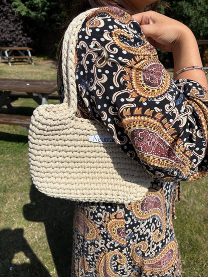 Small Crochet Beach Bag – Natural Cotton Blend
