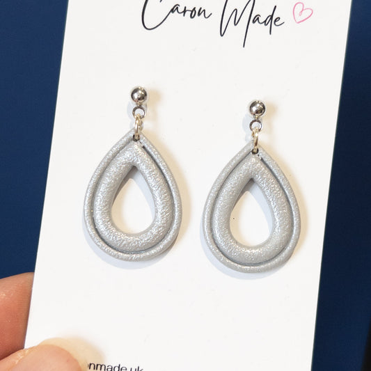 Silver grey teardrop shape earrings