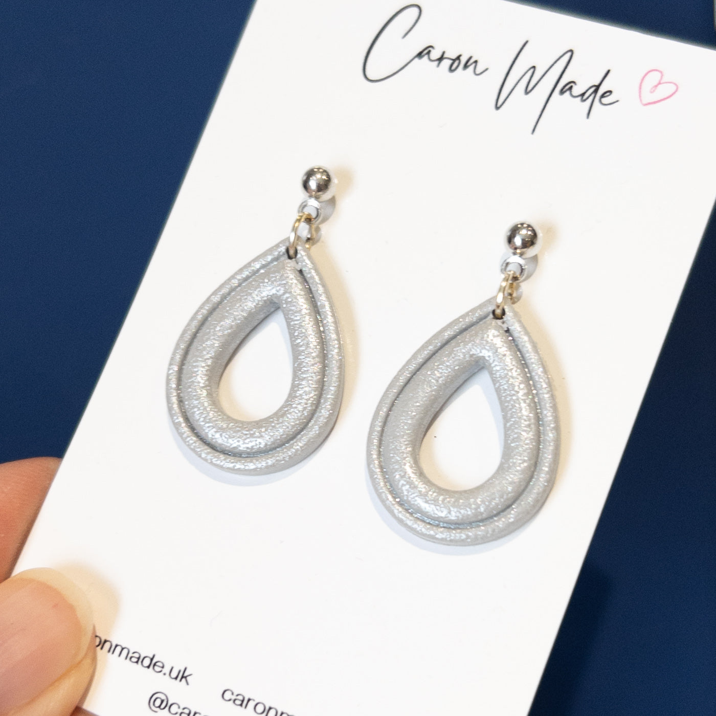 Silver grey teardrop shape earrings