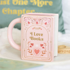 Book Mug: I Love Books Pink Book-Shaped Mug