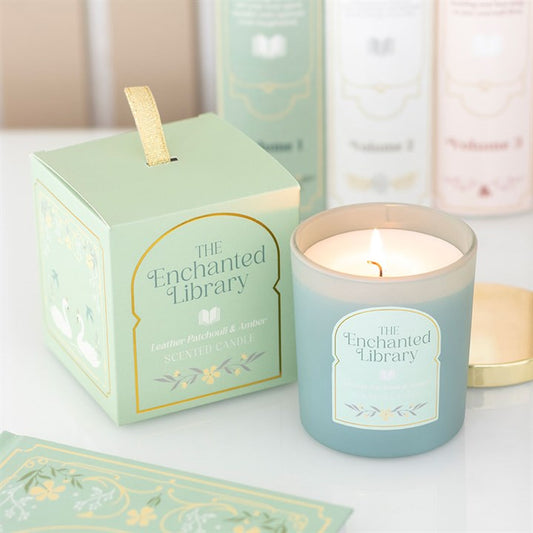 Leather, Patchouli & Amber Candle: The Enchanted Library