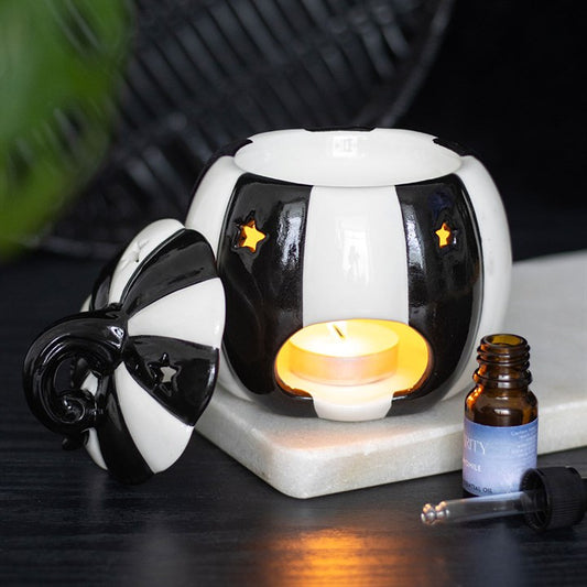 Black & White Pumpkin Oil Burner | Gothic Stripe Wax Melt Burner