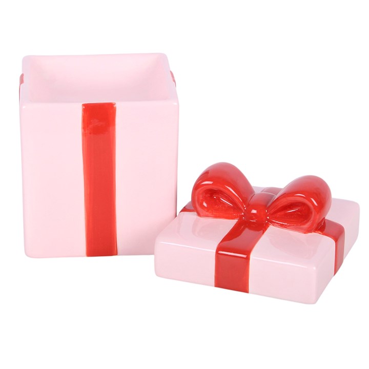 Pink Present Christmas Oil Burner | Gift Box Ceramic Fragrance Burner