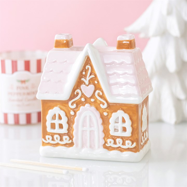 Sugarplum Gingerbread House Oil Burner & Wax Warmer | Pink Christmas Ceramic Burner