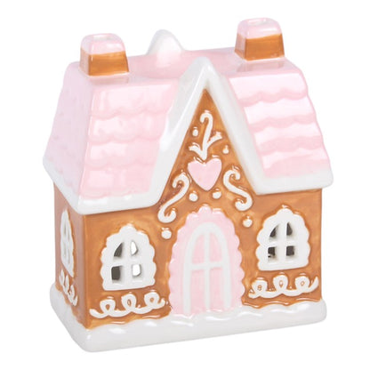 Sugarplum Gingerbread House Oil Burner & Wax Warmer | Pink Christmas Ceramic Burner