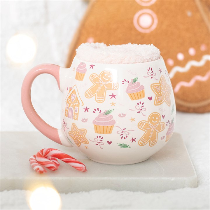 Gingerbread Mug & Pink Fluffy Socks Gift Set – 500ml
