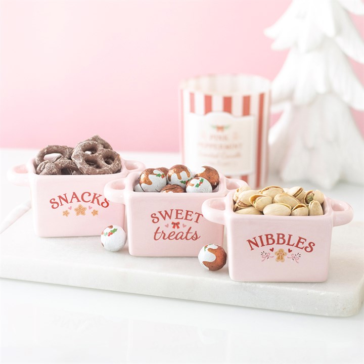Sugarplum Bakery Pink Ceramic Christmas Snack Bowls – Set of 3