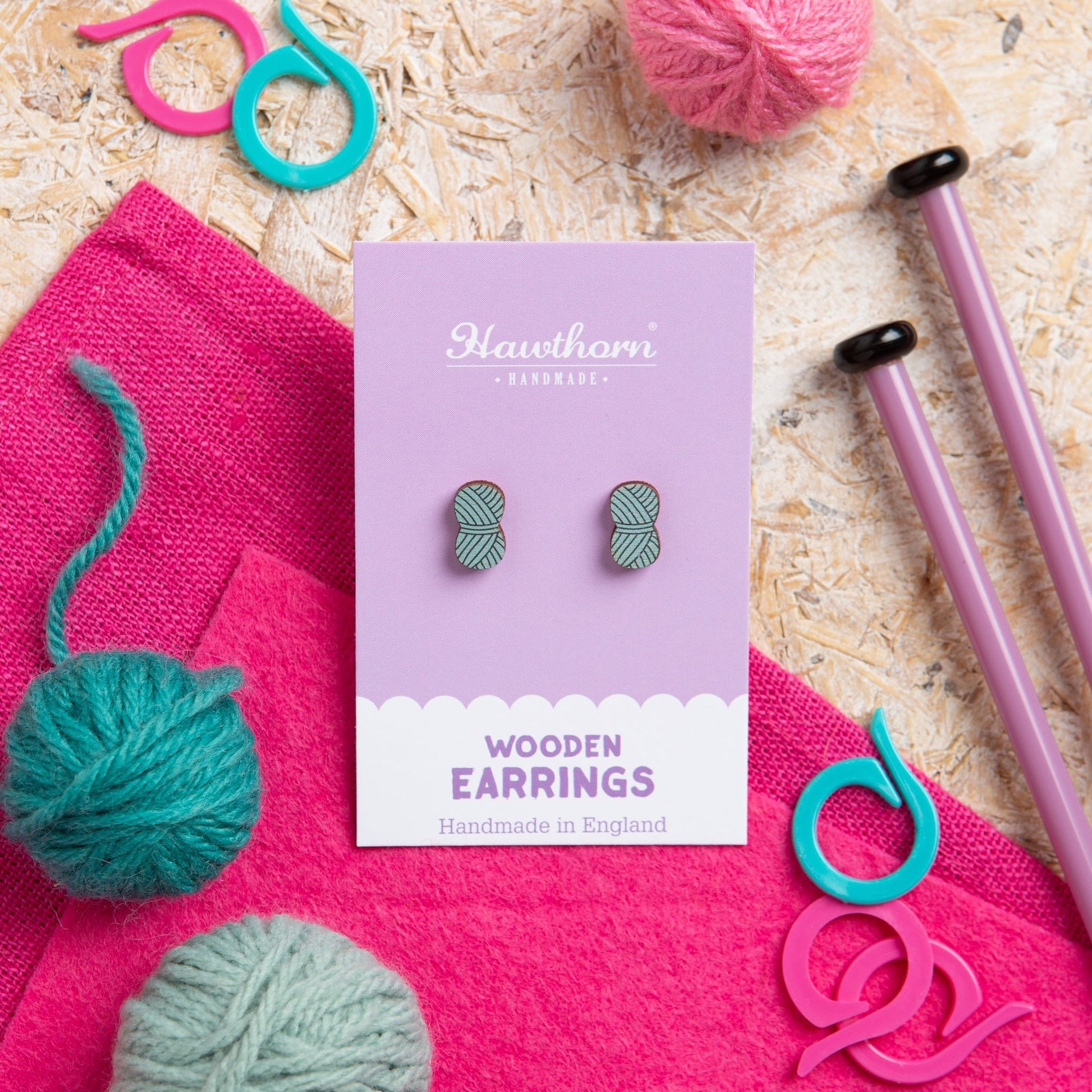 Ball of Yarn Wooden Earrings - Creative Gift