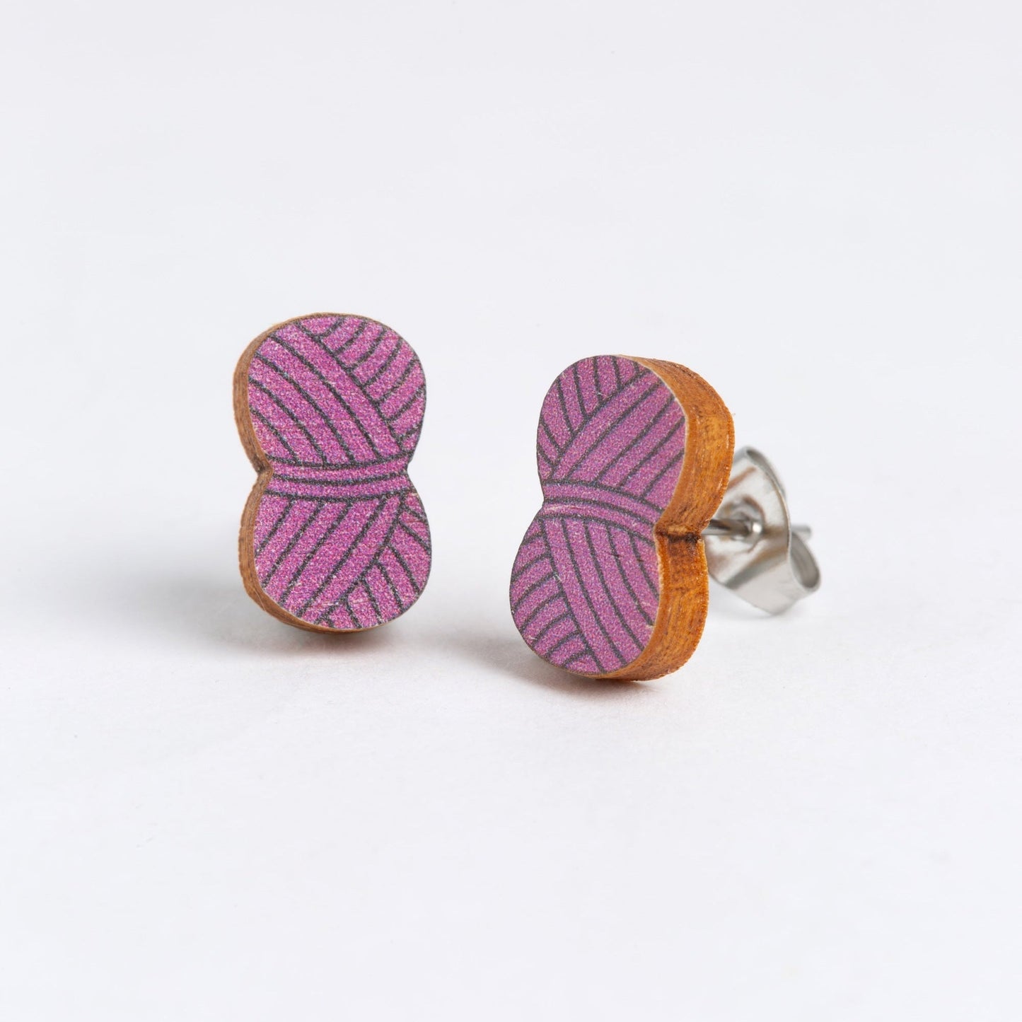 Ball of Yarn Wooden Earrings - Creative Gift Mauve