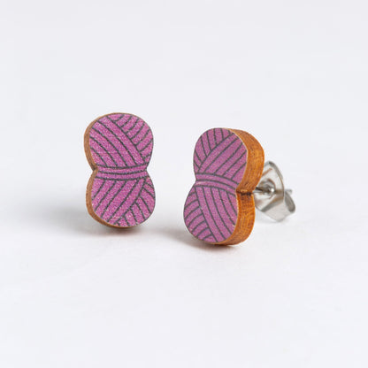 Ball of Yarn Wooden Earrings - Creative Gift Mauve