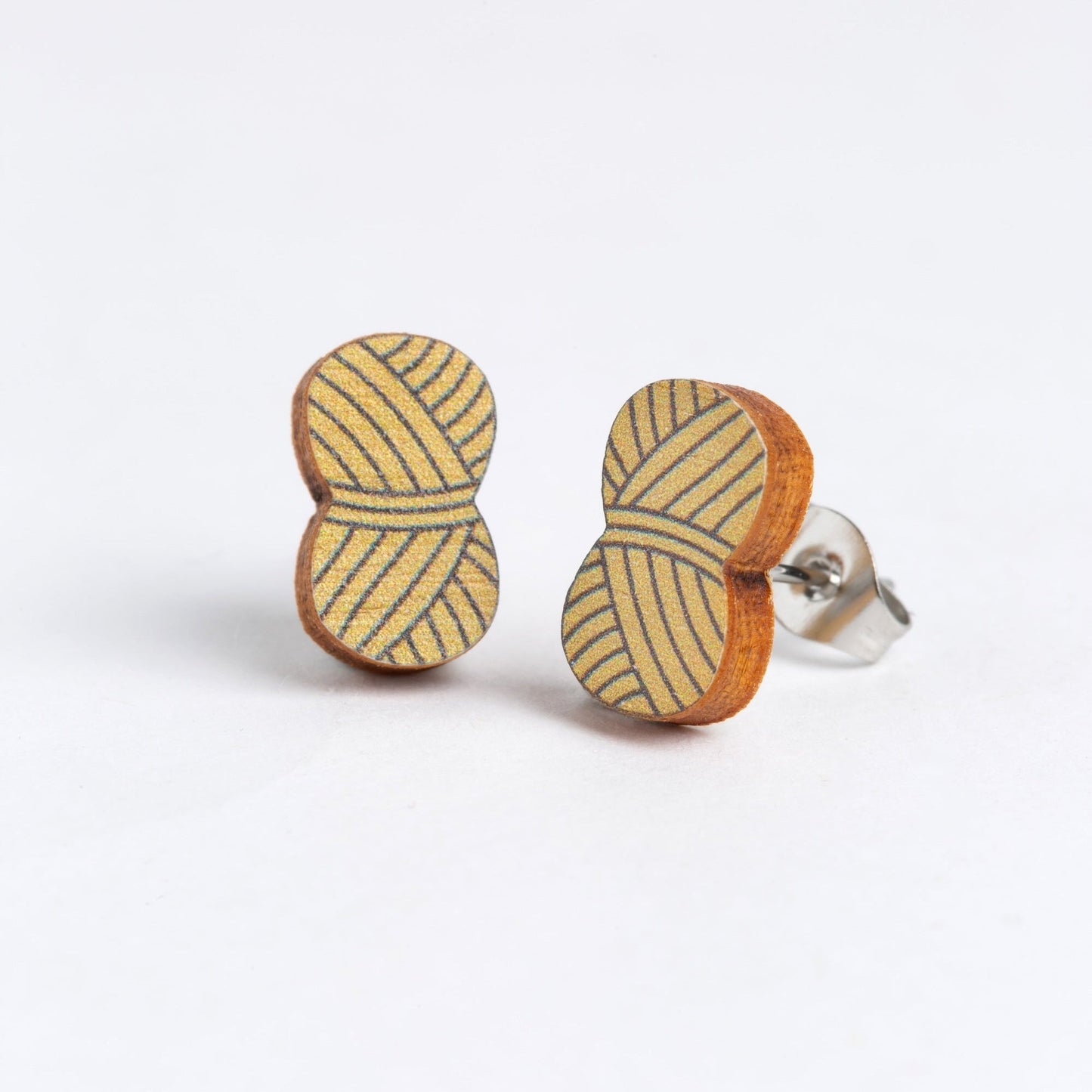 Ball of Yarn Wooden Earrings - Creative Gift Mustard