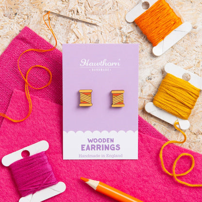 Bobbin Wooden Earrings - Creative Gift Orange