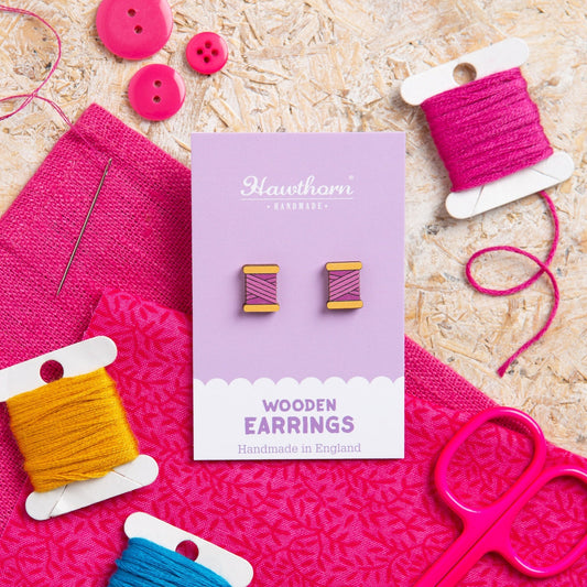 Bobbin Wooden Earrings - Creative Gift Purple