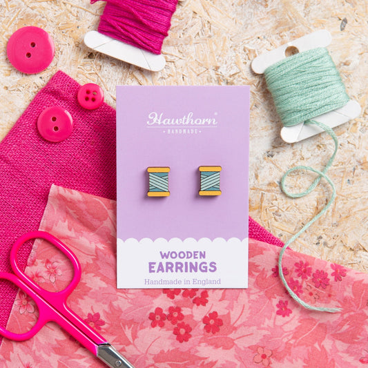 Bobbin Wooden Earrings - Creative Gift Teal