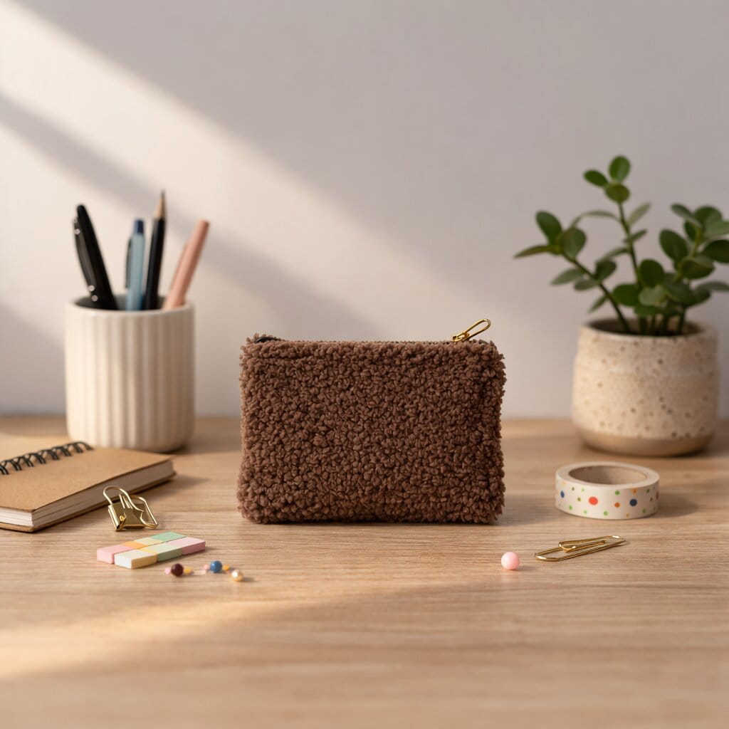 Handmade Teddy Pouch – Plush Makeup & Travel Bag Brown