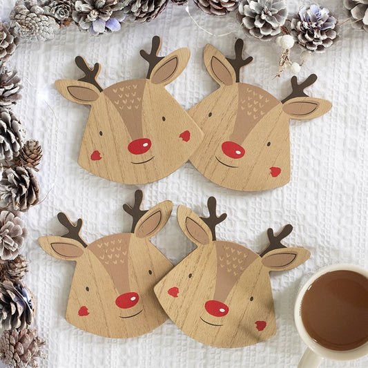 Set of 4 Reindeer Coasters – Christmas Table Decor