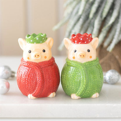 Christmas Pigs in blankets Salt & Pepper Shaker Set | Festive Ceramic Table Decorations
