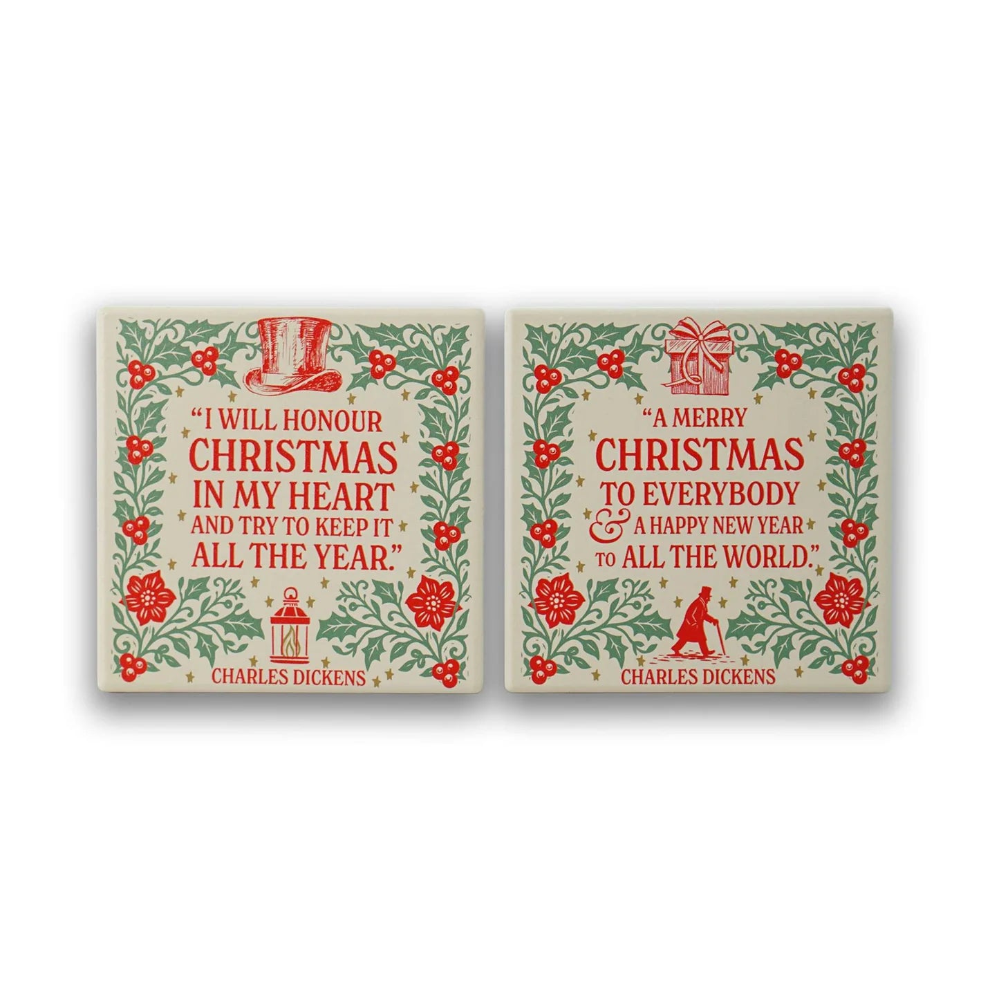 A Christmas Carol Coaster Set| Book Lover Gift | Literary Stoneware Drinks Coaster