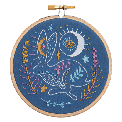'Celestial Hare' Moon and Stars Mini Embroidery Kit for Beginners