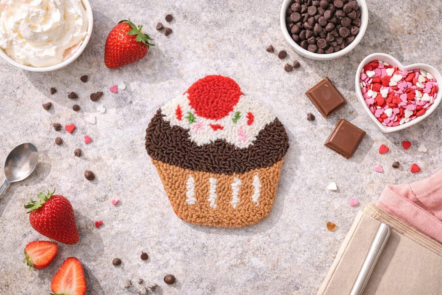 Coffee & Cupcake Punch Needle Coaster