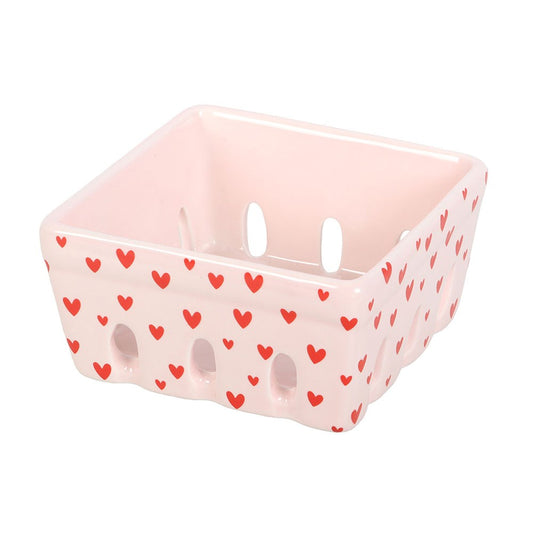 Pink Heart Print Ceramic Berry Basket – Cute Storage Dish