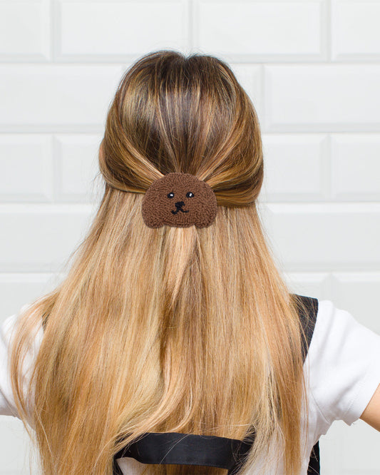 Brown Dog Punch Needle Hair Clip